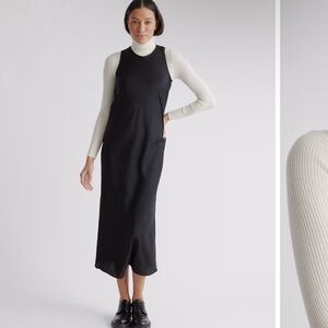 Quince Black Washable stretch silk tank midi dress in size large